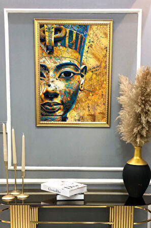 Antik Mısır Desenli Dijital Baskılı Kadife Kumaş Çerçeveli Tablo TBL0079