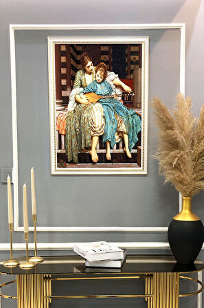 Müzik Dersi Desenli Dijital Baskılı Kadife Kumaş Çerçeveli Tablo TBL0081