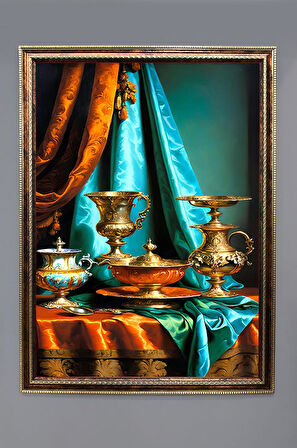 Otantik İbrik Desenli Dijital Baskılı Kadife Kumaş Çerçeveli Tablo TBL0083