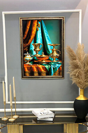 Otantik İbrik Desenli Dijital Baskılı Kadife Kumaş Çerçeveli Tablo TBL0083