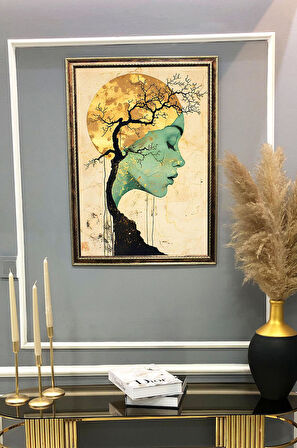 Modern Kadın Silüeti Dijital Baskılı Kadife Kumaş Çerçeveli Tablo TBL0086