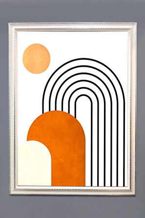 Soyut Boho Geometrik Desenli Dijital Baskılı Kadife Kumaş Çerçeveli Tablo TBL0088