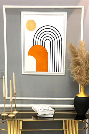 Soyut Boho Geometrik Desenli Dijital Baskılı Kadife Kumaş Çerçeveli Tablo TBL0088