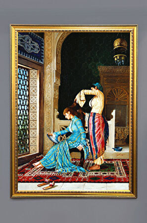 Osmanlı Harem Desenli Dijital Baskılı Kadife Kumaş Çerçeveli Tablo TBL0014