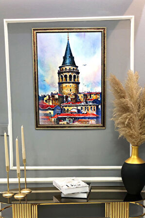 Galata Kulesi Desenli Dijital Baskılı Kadife Kumaş Çerçeveli Tablo TBL0017