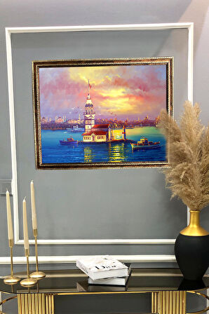 Kız Kulesi Desenli Dijital Baskılı Kadife Kumaş Çerçeveli Tablo TBL0018