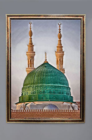 Mescidi Nebevi Desenli Dijital Baskılı Kadife Kumaş Çerçeveli Tablo TBL0019