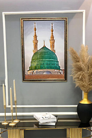Mescidi Nebevi Desenli Dijital Baskılı Kadife Kumaş Çerçeveli Tablo TBL0019
