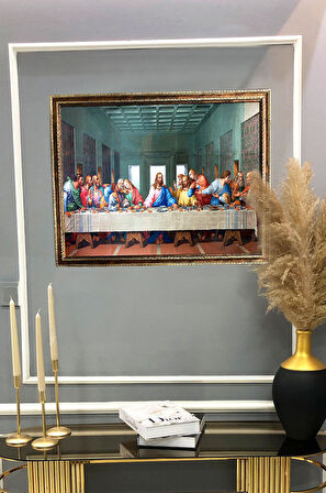 Son Aksam Yemeği Desenli Dijital Baskılı Kadife Kumaş Çerçeveli Tablo TBL0020