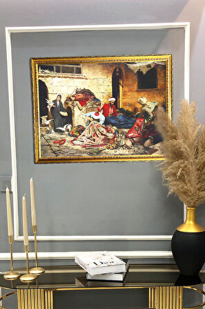 Pazarda Halı Tamircileri Desenli Dijital Baskılı Kadife Kumaş Çerçeveli Tablo TBL0021