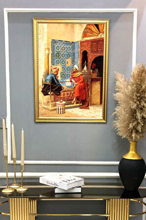 Satranç Oynayanlar Desenli Dijital Baskılı Kadife Kumaş Çerçeveli Tablo TBL0023