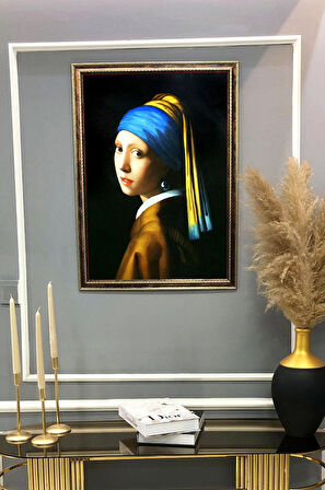 İnci Küpeli Kız Desenli Dijital Baskılı Kadife Kumaş Çerçeveli Tablo TBL0032