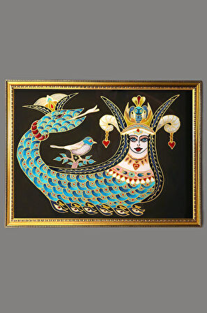 Şahmaran Desenli Dijital Baskılı Kadife Kumaş Çerçeveli Tablo TBL0034