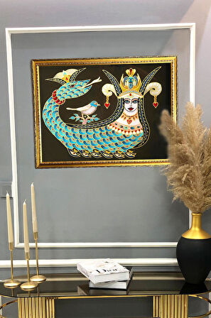 Şahmaran Desenli Dijital Baskılı Kadife Kumaş Çerçeveli Tablo TBL0034