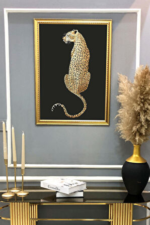 Leopar Figürlü Dijital Baskılı Kadife Kumaş Çerçeveli Tablo TBL0035