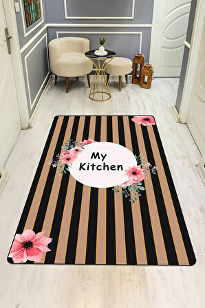 My Kitchen Desenli Dijital Baskı Kaymaz Taban Mutfak Halısı H0045