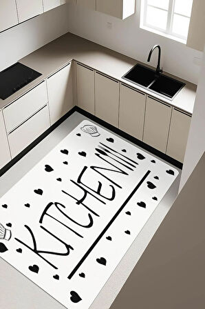 Kitchen Desenli Dijital Baskı Kaymaz Taban Mutfak Halısı H0060