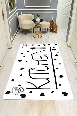 Kitchen Desenli Dijital Baskı Kaymaz Taban Mutfak Halısı H0060