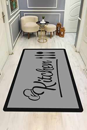 Kitchen Desenli Dijital Baskı Kaymaz Taban Mutfak Halısı H0061