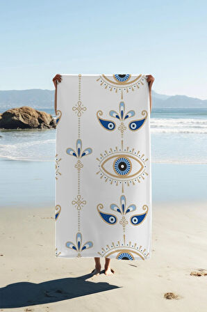 Dijital Baskı Plaj Deniz Havlusu Nazar Boncuğu Desenli Peştamal HVL0192