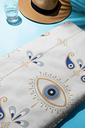 Dijital Baskı Plaj Deniz Havlusu Nazar Boncuğu Desenli Peştamal HVL0192