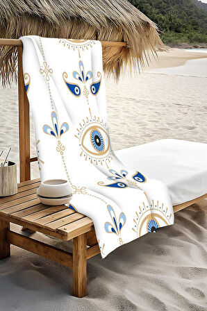 Dijital Baskı Plaj Deniz Havlusu Nazar Boncuğu Desenli Peştamal HVL0192