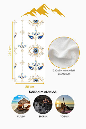 Dijital Baskı Plaj Deniz Havlusu Nazar Boncuğu Desenli Peştamal HVL0192