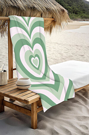 Dijital Baskı Plaj Deniz Havlusu Kalpli Desen Peştamal HVL0194