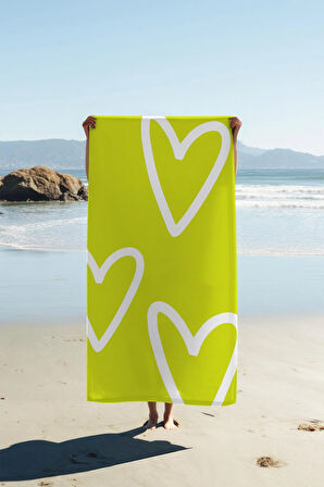 Dijital Baskı Plaj Deniz Havlusu Kalpli Desen Peştamal HVL0195