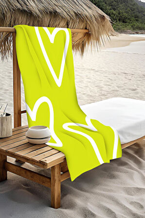 Dijital Baskı Plaj Deniz Havlusu Kalpli Desen Peştamal HVL0195