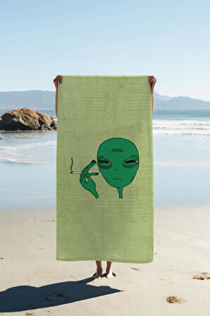 Dijital Baskı Plaj Deniz Havlusu Uzaylı Desenli Peştamal HVL0198