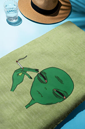 Dijital Baskı Plaj Deniz Havlusu Uzaylı Desenli Peştamal HVL0198