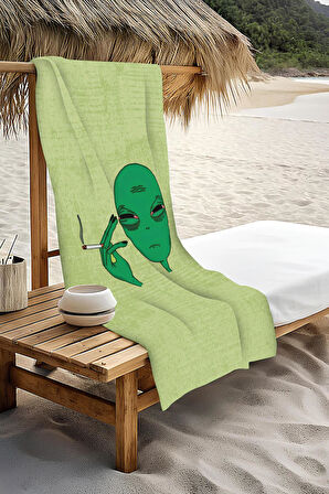 Dijital Baskı Plaj Deniz Havlusu Uzaylı Desenli Peştamal HVL0198