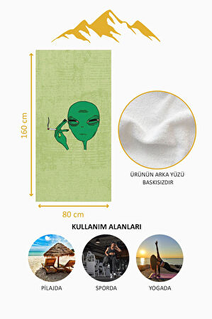 Dijital Baskı Plaj Deniz Havlusu Uzaylı Desenli Peştamal HVL0198