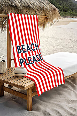 Dijital Baskı Plaj Deniz Havlusu Beach Please Desenli Peştamal HVL0200