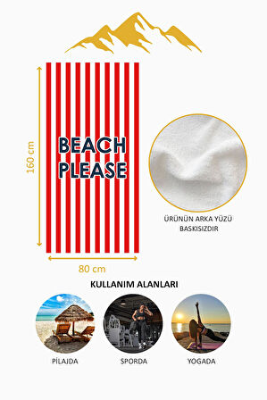 Dijital Baskı Plaj Deniz Havlusu Beach Please Desenli Peştamal HVL0200