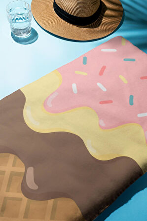 Dijital Baskı Plaj Deniz Havlusu Dondurma Desenli Peştamal HVL0201