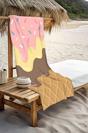 Dijital Baskı Plaj Deniz Havlusu Dondurma Desenli Peştamal HVL0201
