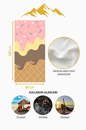 Dijital Baskı Plaj Deniz Havlusu Dondurma Desenli Peştamal HVL0201