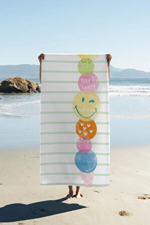 Dijital Baskı Plaj Deniz Havlusu Emoji Desenli Peştamal HVL0202