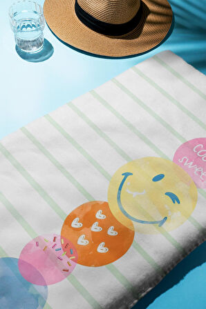 Dijital Baskı Plaj Deniz Havlusu Emoji Desenli Peştamal HVL0202