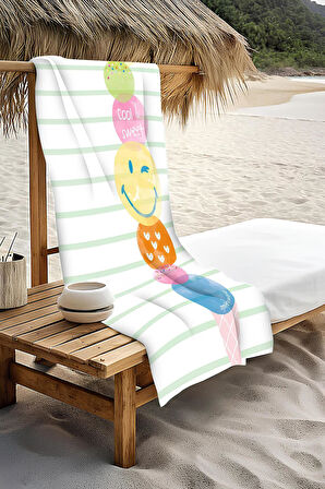 Dijital Baskı Plaj Deniz Havlusu Emoji Desenli Peştamal HVL0202