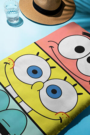 Dijital Baskı Plaj Deniz Havlusu Sünger Bob Desenli Peştamal HVL0203