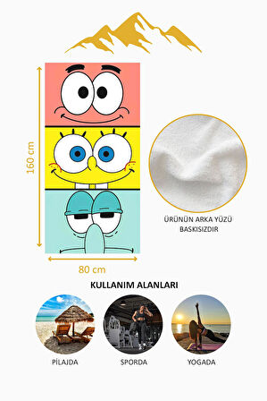 Dijital Baskı Plaj Deniz Havlusu Sünger Bob Desenli Peştamal HVL0203