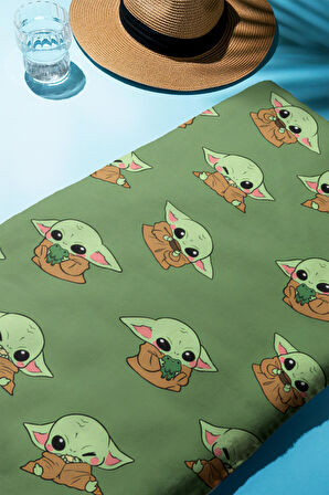 Dijital Baskı Plaj Deniz Havlusu Baby Yoda Desenli Peştamal HVL0204