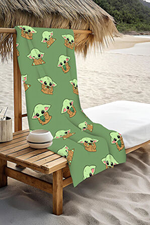 Dijital Baskı Plaj Deniz Havlusu Baby Yoda Desenli Peştamal HVL0204