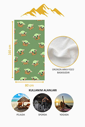 Dijital Baskı Plaj Deniz Havlusu Baby Yoda Desenli Peştamal HVL0204