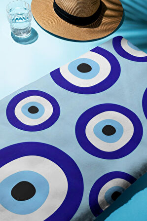 Dijital Baskı Plaj Deniz Havlusu Nazar Boncuğu Desenli Peştamal HVL0208