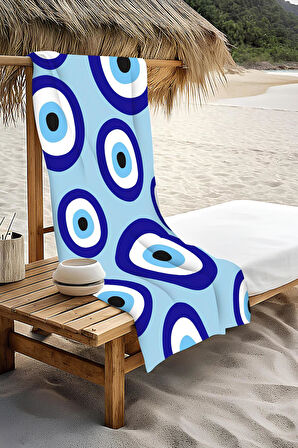 Dijital Baskı Plaj Deniz Havlusu Nazar Boncuğu Desenli Peştamal HVL0208