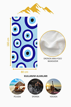 Dijital Baskı Plaj Deniz Havlusu Nazar Boncuğu Desenli Peştamal HVL0208